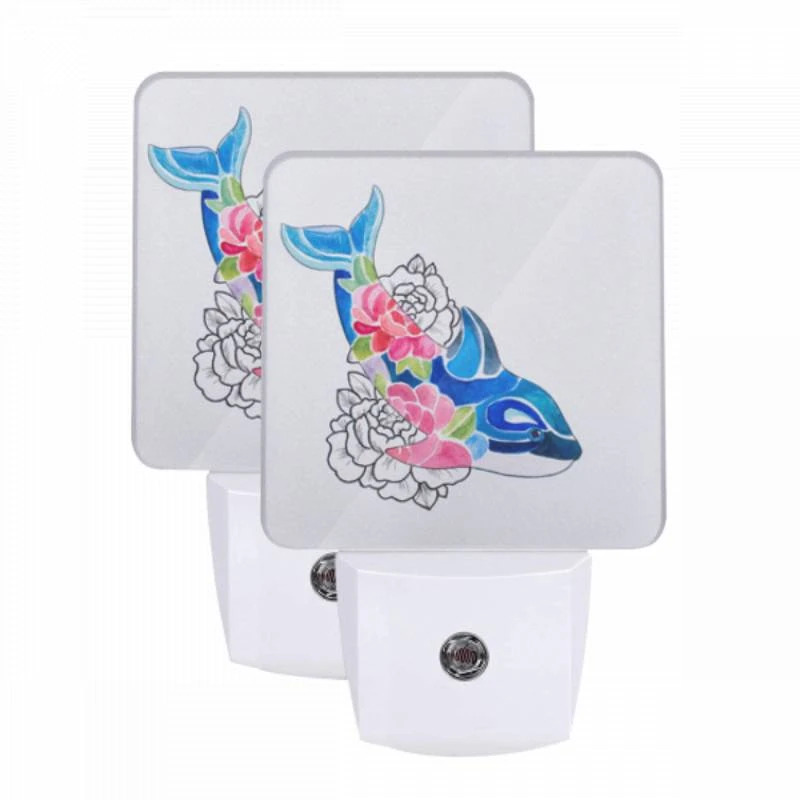 Night Light Set of 2, A blue whale with pink flowers on its back. Night Light Set Of 2, A Blue Whale With Pink Flowers On Its Back. -Pattern Night Light 7d9a600d7a261d92990d79b1064c543337c05443