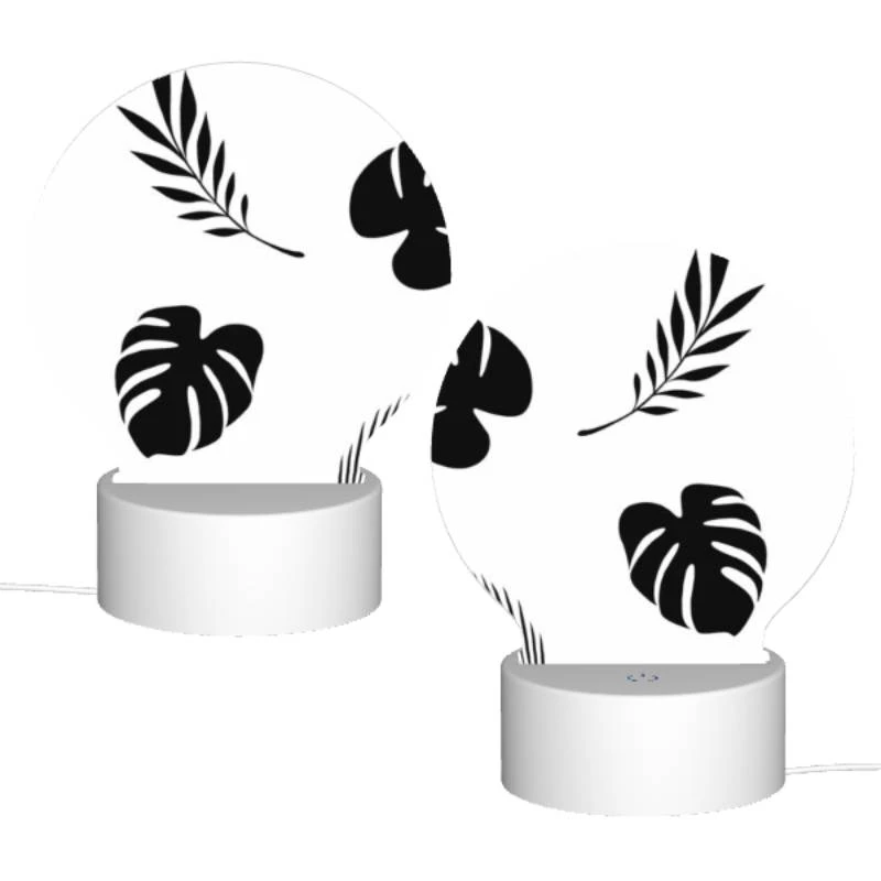 Round Acrylic Night Light, A pattern of black and white leaves. Round Acrylic Night Light, A Pattern Of Black And White Leaves. -Pattern Night Light 7dca8c10ef8d4cd483fbdf3f1249fc84e8e00052