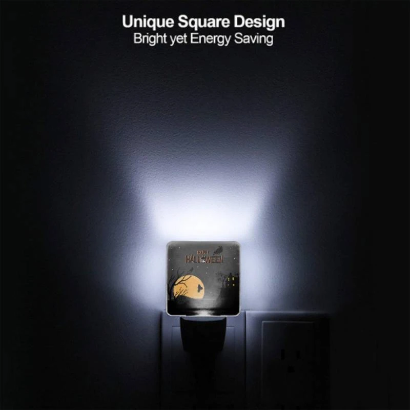 Night Light Set of 2, A black and white image of a Halloween scene with a moon Night Light Set Of 2, A Black And White Image Of A Halloween Scene With A Moon -Pattern Night Light 7e24514234f4b50907bbb3a0da95e1193466d064