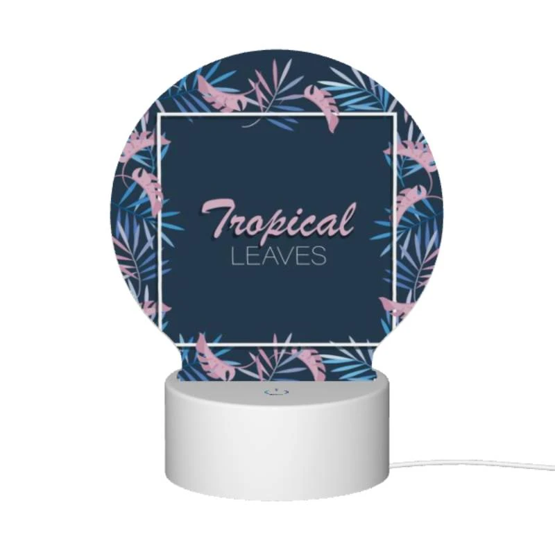 Round Acrylic Night Light, A tropical leaves design with a pink and blue color scheme. Round Acrylic Night Light, A Tropical Leaves Design With A Pink And Blue Color Scheme. -Pattern Night Light 7e9de4543b89b3e288a4e654f970a9993513c2df