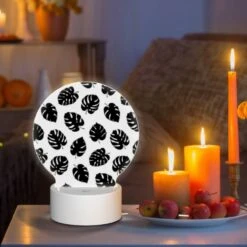 Round Acrylic Night Light, A Pattern Of Leaves On A Black And White Background. 8 Round Acrylic Night Light, A Pattern Of Leaves On A Black And White Background. -Pattern Night Light 7ebe8608fd3ec03306eab188f0bd77ce85e035cc