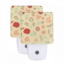 Night Light Set Of 2, A Colorful Floral Pattern With Red