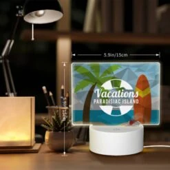Rectangular Acrylic Night Light, A Vacations Logo With A Palm Tree And A Surfboard. 7 Rectangular Acrylic Night Light, A Vacations Logo With A Palm Tree And A Surfboard. -Pattern Night Light 7f8af1dca800eabc462b17834d0dacd07fae6132