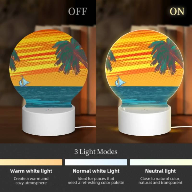 Round Acrylic Night Light, A sailboat is sailing in the ocean with a beautiful sunset in the background. Round Acrylic Night Light, A Sailboat Is Sailing In The Ocean With A Beautiful Sunset In The Background. -Pattern Night Light 7ff5058abe267e628e5dbf4a1f9e362a9cbdb244
