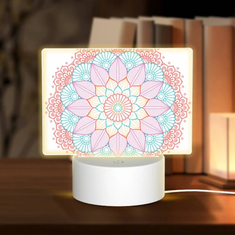 Rectangular Acrylic Night Light, A colorful flower design with a pink and blue color scheme. Rectangular Acrylic Night Light, A Colorful Flower Design With A Pink And Blue Color Scheme. -Pattern Night Light 7ffa01b632a1af6c9999bef93fec070d9a0616ad