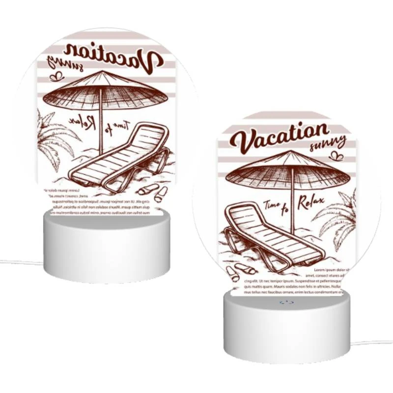 Round Acrylic Night Light, A beach umbrella is open and shading a lounge chair. Round Acrylic Night Light, A Beach Umbrella Is Open And Shading A Lounge Chair. -Pattern Night Light 80d15c8fd7a5517702de828222d8cca3719edcb7