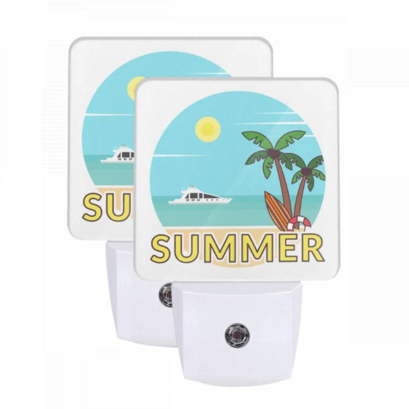 Night Light Set of 2, A cartoon of a beach with a surfboard and a boat. Night Light Set Of 2, A Cartoon Of A Beach With A Surfboard And A Boat. -Pattern Night Light 8130f9c7bf09f765bc4d5d822bad280bebe3ca46