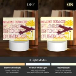 Rectangular Acrylic Night Light, A Plane Is Flying Over A Beach With The Words "Miami Beach Florida" Written On It. 4 Rectangular Acrylic Night Light, A Plane Is Flying Over A Beach With The Words "Miami Beach Florida" Written On It. -Pattern Night Light 815bbc298ccce3cb0f8a3be09ac7d7ec6322e097