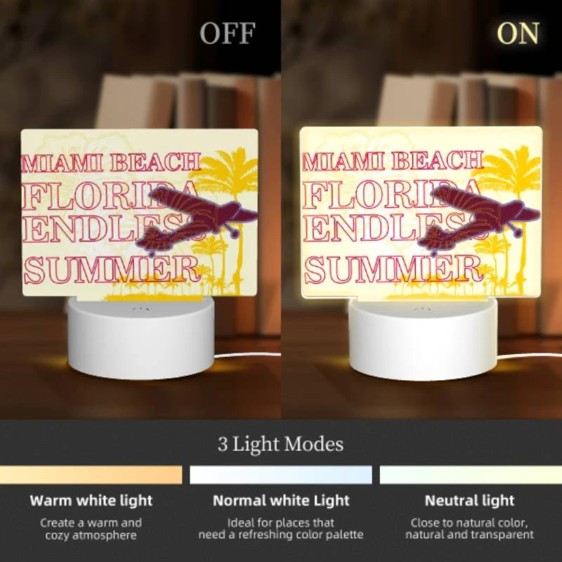 Rectangular Acrylic Night Light, A plane is flying over a beach with the words "Miami Beach Florida" written on it. Rectangular Acrylic Night Light, A Plane Is Flying Over A Beach With The Words "Miami Beach Florida" Written On It. -Pattern Night Light 815bbc298ccce3cb0f8a3be09ac7d7ec6322e097