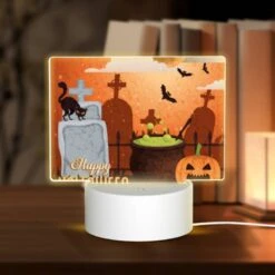 Rectangular Acrylic Night Light, A Halloween Poster With A Cat