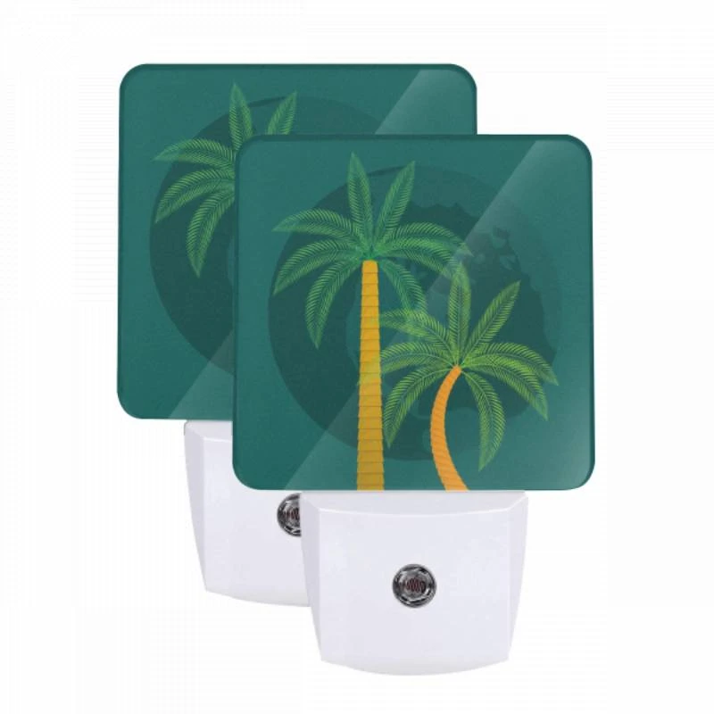 Night Light Set of 2, A green and yellow palm tree with a globe in the background. Night Light Set Of 2, A Green And Yellow Palm Tree With A Globe In The Background. -Pattern Night Light 81dbd6a2ff36888e4e1d243ca59f91cdf6b2ae7b