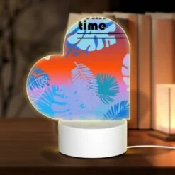 Love Acrylic Night Light, A Colorful Image Of Leaves And Flowers With The Words "Summer Time" Written Above It.
