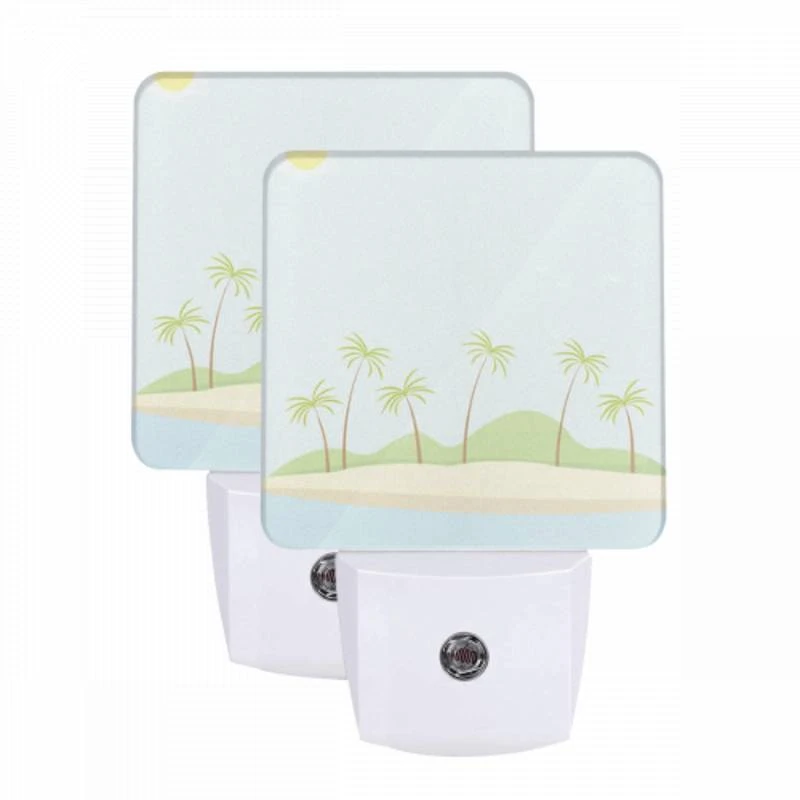 Night Light Set of 2, A beautiful beach scene with palm trees and a sunny sky. Night Light Set Of 2, A Beautiful Beach Scene With Palm Trees And A Sunny Sky. -Pattern Night Light 8257020a6e2eb89b867c0a5c2ced3740d96de56e