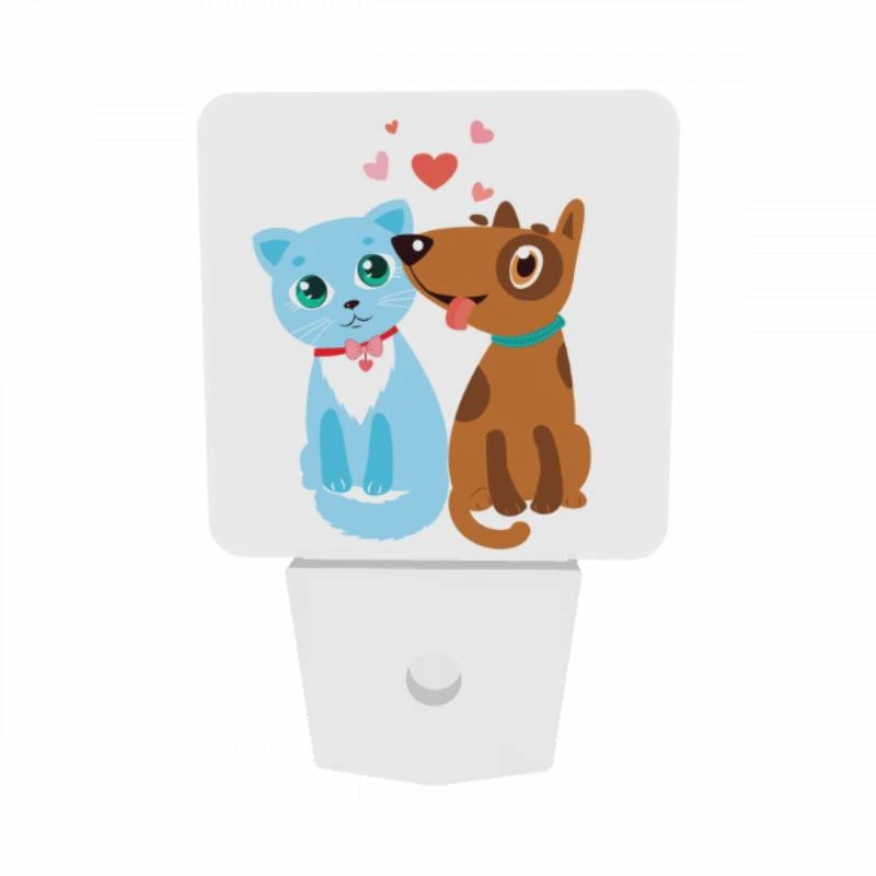 Night Light Set of 2, A blue cat and a brown dog are sitting next to each other. Night Light Set Of 2, A Blue Cat And A Brown Dog Are Sitting Next To Each Other. -Pattern Night Light 82899c14049920ca03a29f7cadb7a5ef84957bcd