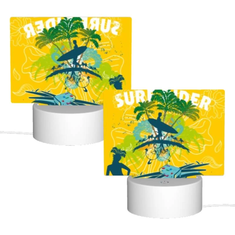 Rectangular Acrylic Night Light, A woman is standing in front of a surfboard Rectangular Acrylic Night Light, A Woman Is Standing In Front Of A Surfboard -Pattern Night Light 83037412ee5cb9cb381fa2b5cb81baf022a71f60