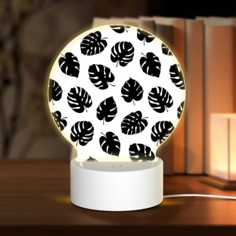 Round Acrylic Night Light, A pattern of leaves on a black and white background. Round Acrylic Night Light, A Pattern Of Leaves On A Black And White Background. -Pattern Night Light 836038131bea432612813ed21acee7bc794a4638