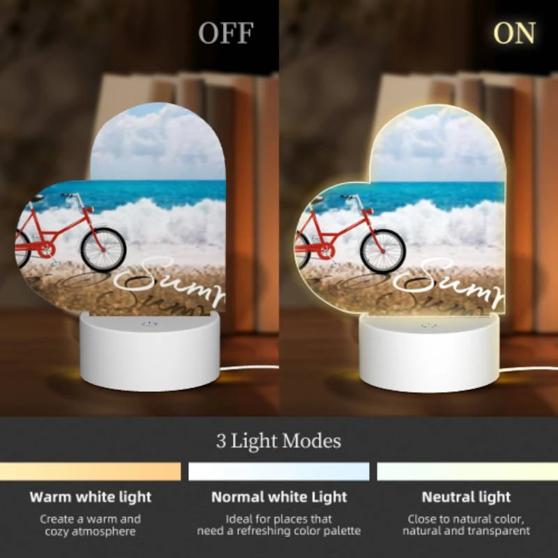 Love Acrylic Night Light, A red bicycle is parked on the beach. Love Acrylic Night Light, A Red Bicycle Is Parked On The Beach. -Pattern Night Light 83ca64a2586c6ad3345ced01abb404b5dff74884