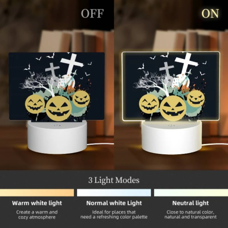 Rectangular Acrylic Night Light, A black and white image of Halloween decorations. Rectangular Acrylic Night Light, A Black And White Image Of Halloween Decorations. -Pattern Night Light 858b69a989cf03a9c40cd9b8106f6e4a0b504433