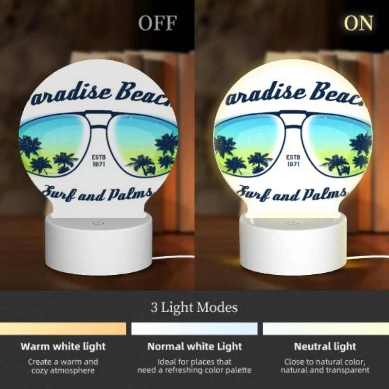 Round Acrylic Night Light, A logo for Paradise Beach Surf and Palms. Round Acrylic Night Light, A Logo For Paradise Beach Surf And Palms. -Pattern Night Light 85e436c9a89e85ffe15c676420063b2227477b67