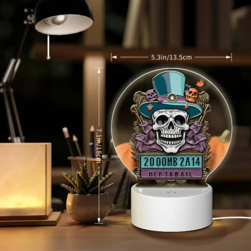 Round Acrylic Night Light, A skeleton wearing a top hat and a purple suit with the words 200MB 2014 on it. Round Acrylic Night Light, A Skeleton Wearing A Top Hat And A Purple Suit With The Words 200MB 2014 On It. -Pattern Night Light 8612884d5cafc4e47d2d6a8679de392ba7842393