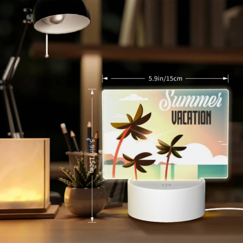 Rectangular Acrylic Night Light, A colorful beach scene with palm trees and a sunny sky. Rectangular Acrylic Night Light, A Colorful Beach Scene With Palm Trees And A Sunny Sky. -Pattern Night Light 874b7236bd4b424672fc8bd434879d9698adb38c