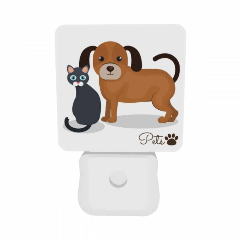 Night Light Set of 2, A black cat and a brown dog are standing next to each other. Night Light Set Of 2, A Black Cat And A Brown Dog Are Standing Next To Each Other. -Pattern Night Light 87c0207715133617ba1306144339388cf39fc5a8