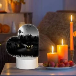 Love Acrylic Night Light, A Black And White Image Of A Halloween Scene With A Moon -Pattern Night Light 87ec70cadff8aabdb3e3eea52d4d7de940bc5ca8