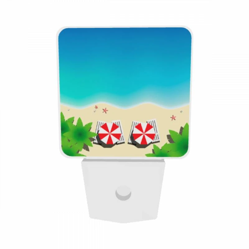 Night Light Set of 2, Two red and white striped beach chairs are sitting on the sand. Night Light Set Of 2, Two Red And White Striped Beach Chairs Are Sitting On The Sand. -Pattern Night Light 88010af3ac6cdb4a37cfab07a600c01f8e316acb