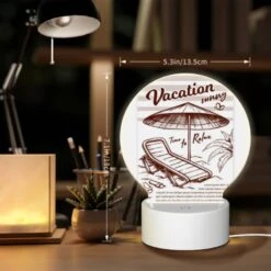Round Acrylic Night Light, A Beach Umbrella Is Open And Shading A Lounge Chair. 7 Round Acrylic Night Light, A Beach Umbrella Is Open And Shading A Lounge Chair. -Pattern Night Light 880d71830d0f4f5677e8cadd7b8ae67ca8ce5faf