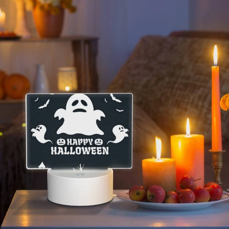 Rectangular Acrylic Night Light, A ghost is shown with the words "Happy Halloween" written below it. Rectangular Acrylic Night Light, A Ghost Is Shown With The Words "Happy Halloween" Written Below It. -Pattern Night Light 884bfd0cf0e319a7121682abb7fe43f0c68721c9