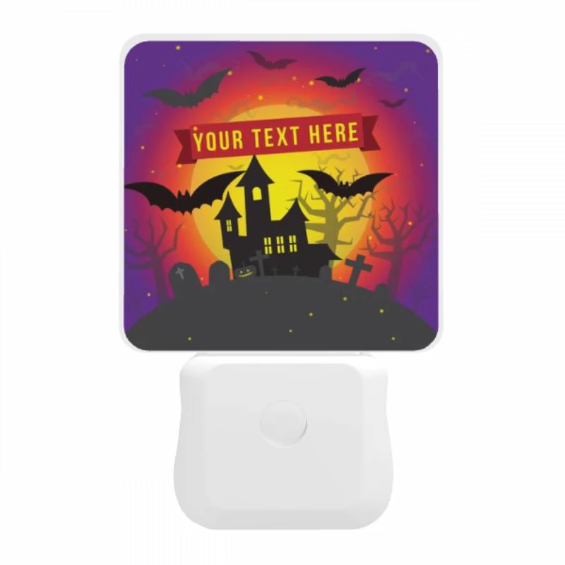 Night Light, A Halloween scene with a haunted house and bats flying around. Night Light, A Halloween Scene With A Haunted House And Bats Flying Around. -Pattern Night Light 889f1bd557fcfddece481c7960016a6af9d7fe26