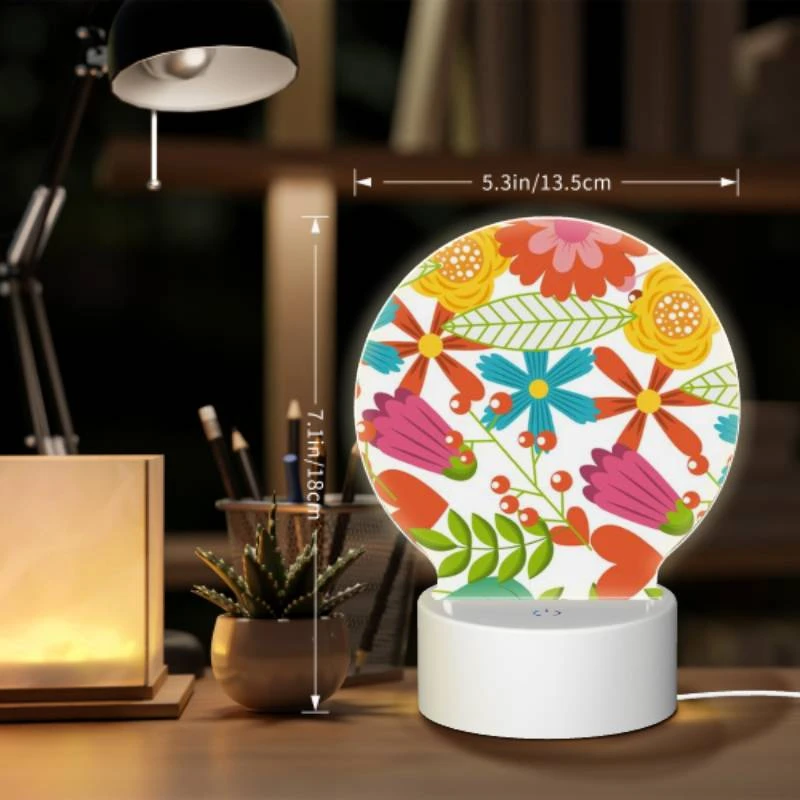 Round Acrylic Night Light, A colorful flower pattern with a heart shape. Round Acrylic Night Light, A Colorful Flower Pattern With A Heart Shape. -Pattern Night Light 8902daedb63a42b0a3c57f2acd4ed8f0a170afed