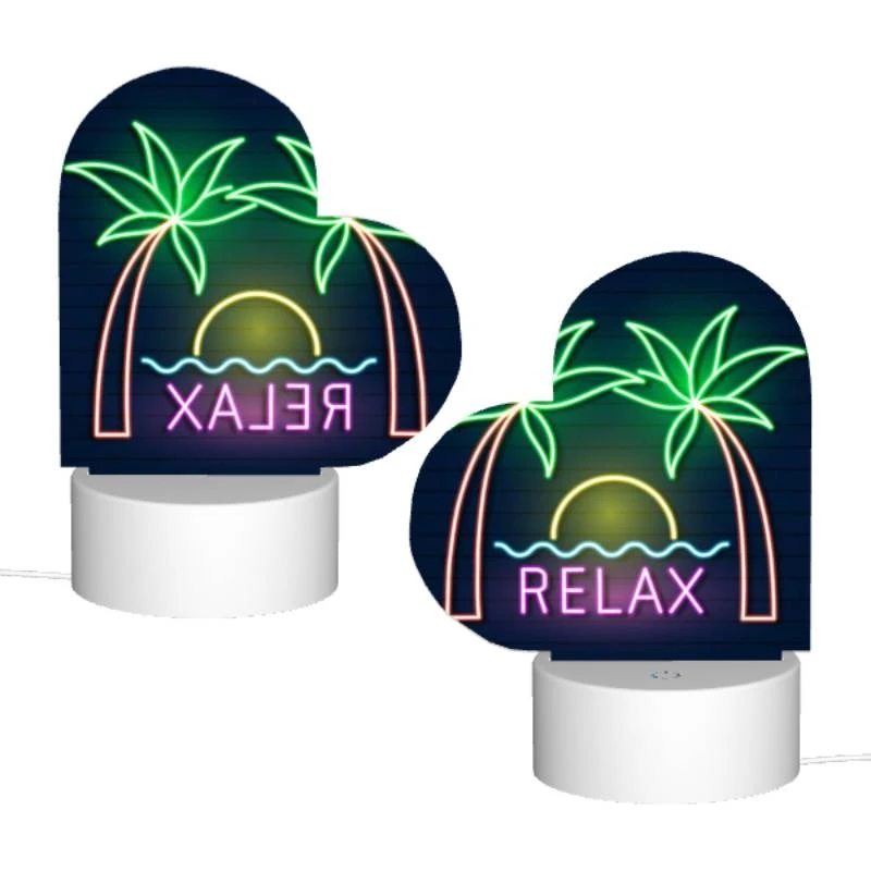 Love Acrylic Night Light, A neon sign that says "Relax" with palm trees in the background. Love Acrylic Night Light, A Neon Sign That Says "Relax" With Palm Trees In The Background. -Pattern Night Light 890b35239d1aa4a00ca6f9b0e206425392849d2c