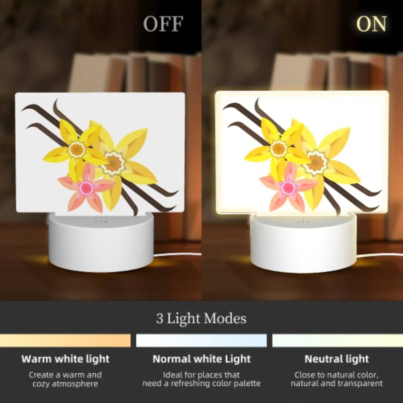 Rectangular Acrylic Night Light, A yellow flower with a pink center is surrounded by other yellow flowers. Rectangular Acrylic Night Light, A Yellow Flower With A Pink Center Is Surrounded By Other Yellow Flowers. -Pattern Night Light 893b928bf753f0ca112769632624d150d6c05783