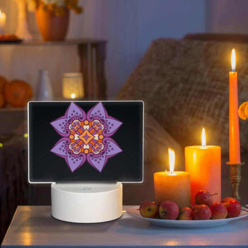 Rectangular Acrylic Night Light, A purple and orange flower with a yellow center. Rectangular Acrylic Night Light, A Purple And Orange Flower With A Yellow Center. -Pattern Night Light 8995f2a6b223c06c08c7a2ada274d6e03818f0d5