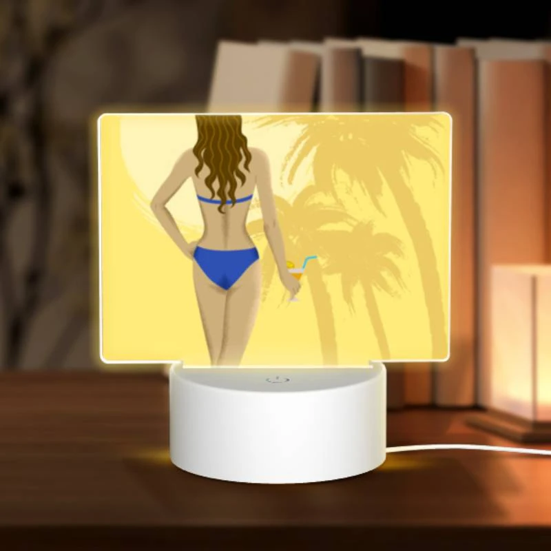 Rectangular Acrylic Night Light, A woman in a blue bikini is holding a glass of wine. Rectangular Acrylic Night Light, A Woman In A Blue Bikini Is Holding A Glass Of Wine. -Pattern Night Light 8aadf94bcfd530db39e5848e035e4d76865b4510