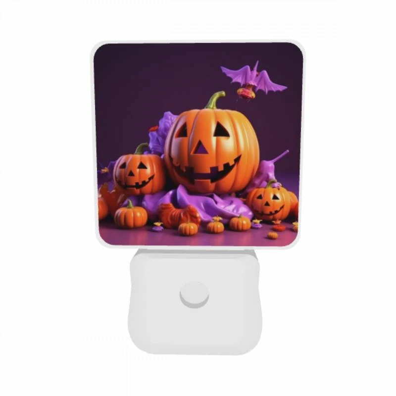 Night Light Set of 2, A group of fake pumpkins are arranged on a purple surface Night Light Set Of 2, A Group Of Fake Pumpkins Are Arranged On A Purple Surface -Pattern Night Light 8ab42fa11f9c495db3898e33bd0d41a7852f1d34