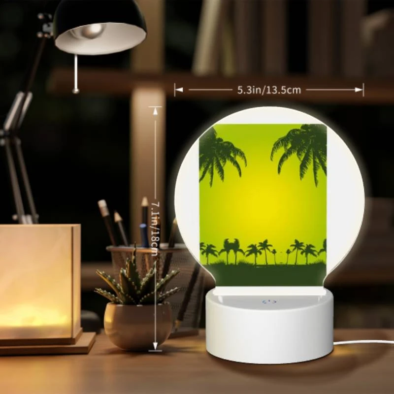 Round Acrylic Night Light, A green and yellow sunset with palm trees in the background. Round Acrylic Night Light, A Green And Yellow Sunset With Palm Trees In The Background. -Pattern Night Light 8b0b05bbe4ead1e5e56cc5238b321c08d5f0f2cd