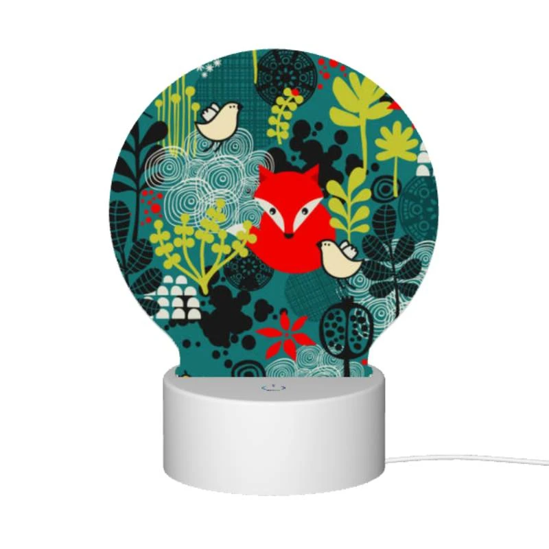 Round Acrylic Night Light, A red fox is surrounded by a variety of birds and plants. Round Acrylic Night Light, A Red Fox Is Surrounded By A Variety Of Birds And Plants. -Pattern Night Light 8bf5cbbfb2106cace3d0ca8b84b4c651c953151f