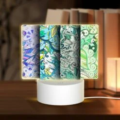Rectangular Acrylic Night Light, Four Different Colored Designs Of Flowers.