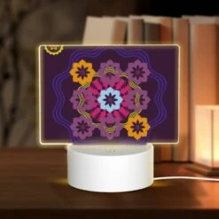 Rectangular Acrylic Night Light, A Colorful Flower Design On A Purple Background.