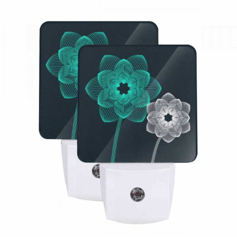 Night Light Set of 2, Two blue flowers with green centers. Night Light Set Of 2, Two Blue Flowers With Green Centers. -Pattern Night Light 8d7596ed5194546ed63b9d8cce6fc8af14d3a573