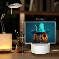 Rectangular Acrylic Night Light, A Pumpkin With A Top Hat And A Smile On Its Face. -Pattern Night Light 8e88b25de81c0c4719dd7a62cb23539fff556535
