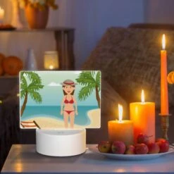 Rectangular Acrylic Night Light, A Woman In A Red Bikini Is Standing On A Sandy Beach. 8 Rectangular Acrylic Night Light, A Woman In A Red Bikini Is Standing On A Sandy Beach. -Pattern Night Light 8e8d1f860ca063d07efd6680e2a7b261fb4a1a3c