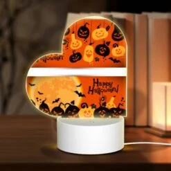 Love Acrylic Night Light, A Halloween Card With A Spider Web And Pumpkins.