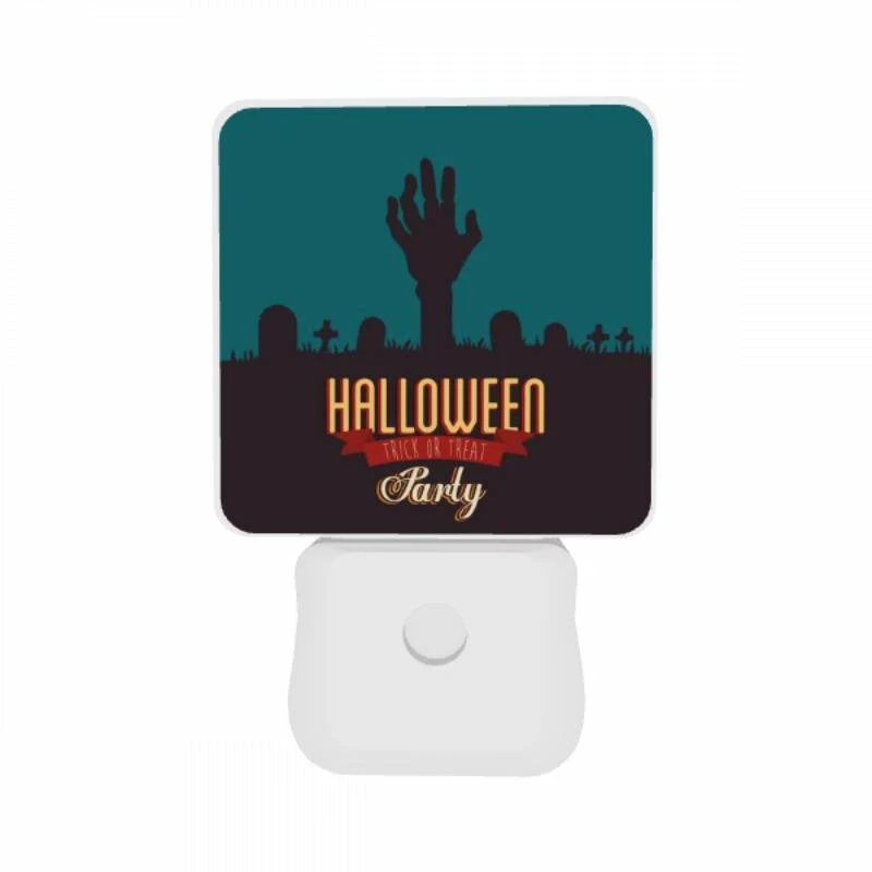 Night Light Set of 2, A Halloween party is advertised with a skeleton hand and a cemetery scene. Night Light Set Of 2, A Halloween Party Is Advertised With A Skeleton Hand And A Cemetery Scene. -Pattern Night Light 8ee99934f4cc39253823c089f4a59e79c05db81c