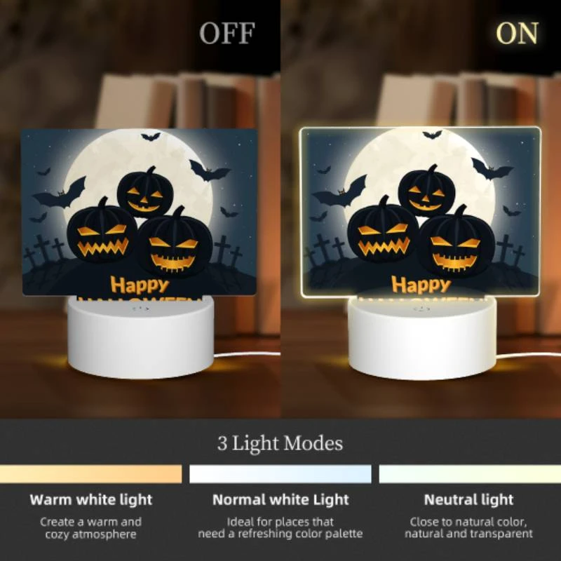 Rectangular Acrylic Night Light, A poster with three pumpkins and bats on it Rectangular Acrylic Night Light, A Poster With Three Pumpkins And Bats On It -Pattern Night Light 8f13d0bc6f428e565cea4dd5c4b9f0dc5436b6dc