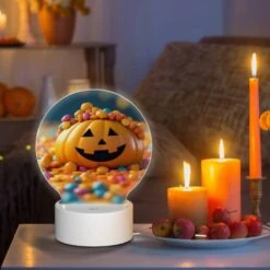 Round Acrylic Night Light, A Candy Pumpkin With A Smile On Its Face. 8 Round Acrylic Night Light, A Candy Pumpkin With A Smile On Its Face. -Pattern Night Light 8f351c02e1431d9b05d3f09b4cf6d8d05d799f73