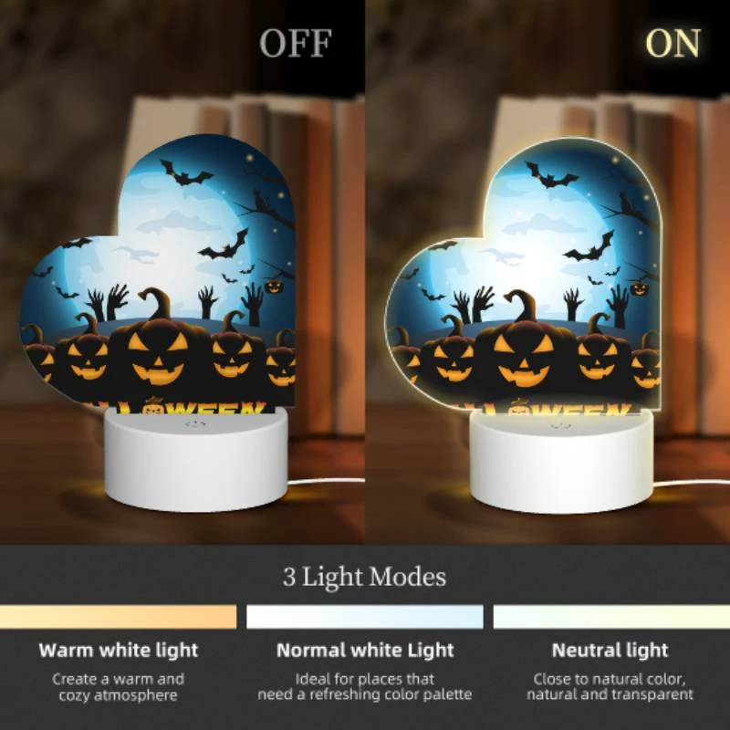 Love Acrylic Night Light, A group of pumpkins with faces on them are shown in front of a full moon. Love Acrylic Night Light, A Group Of Pumpkins With Faces On Them Are Shown In Front Of A Full Moon. -Pattern Night Light 909470a8854f17491a16b62ee4f2db5ef63fb62a