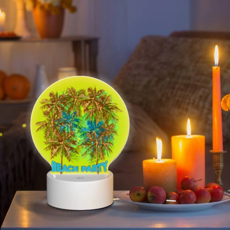 Round Acrylic Night Light, A colorful beach party logo with palm trees. Round Acrylic Night Light, A Colorful Beach Party Logo With Palm Trees. -Pattern Night Light 911f714e06df16c91eb128b22803bc825e64ee16